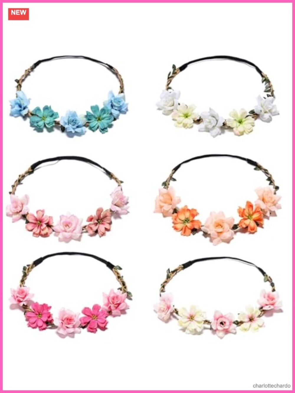 6 Pack Boho Floral Crown Headbands Silk Flowers Adjustable Hair Accessories